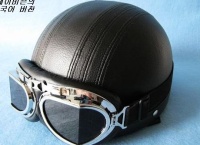 Шлем (открытый) с очками Чоппер кожа черный