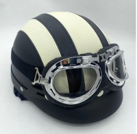 Шлем (открытый) с очками Чоппер кожа белый